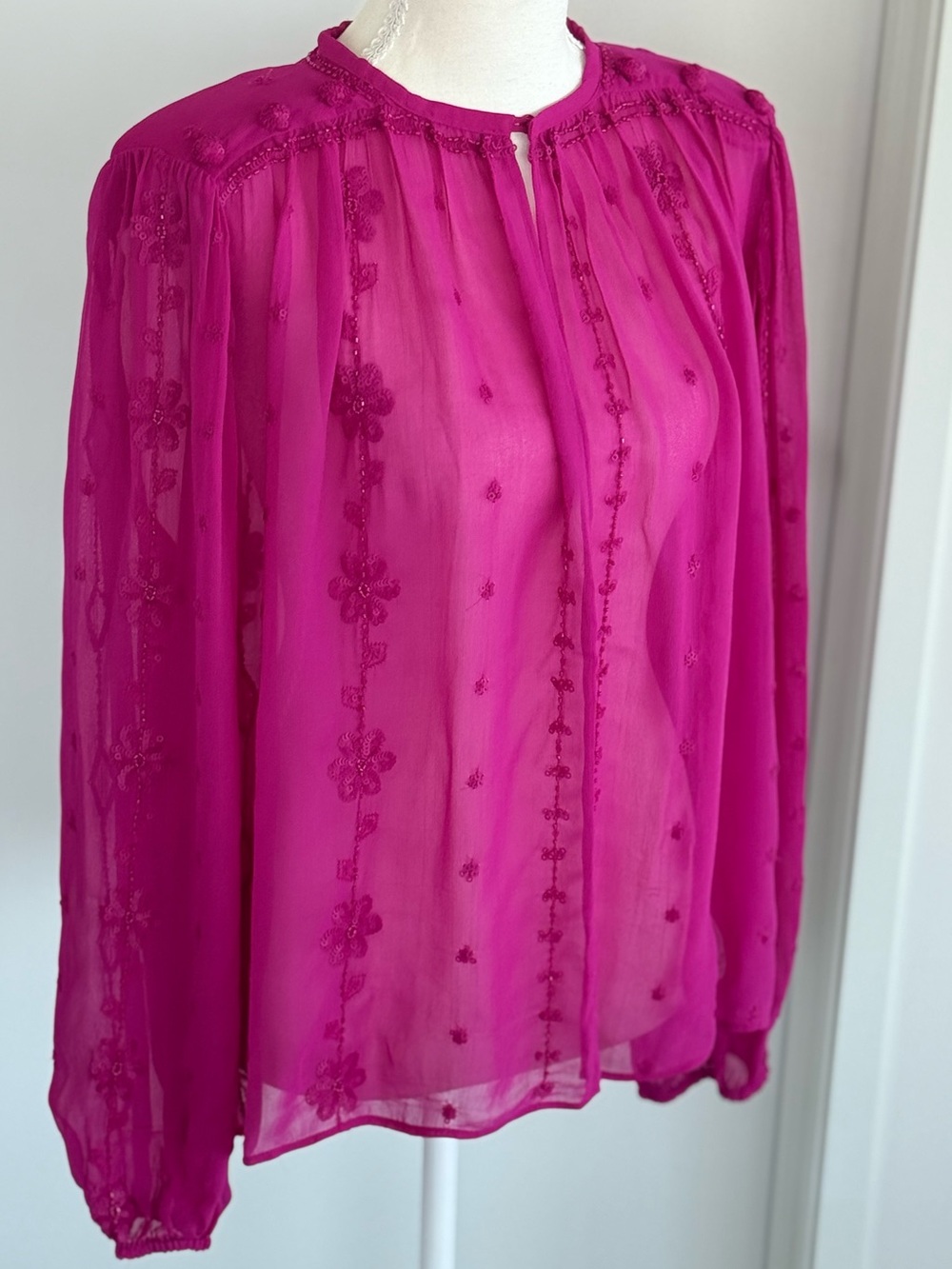 Limited edition Fuchsia Sheer Embroidered Blouse